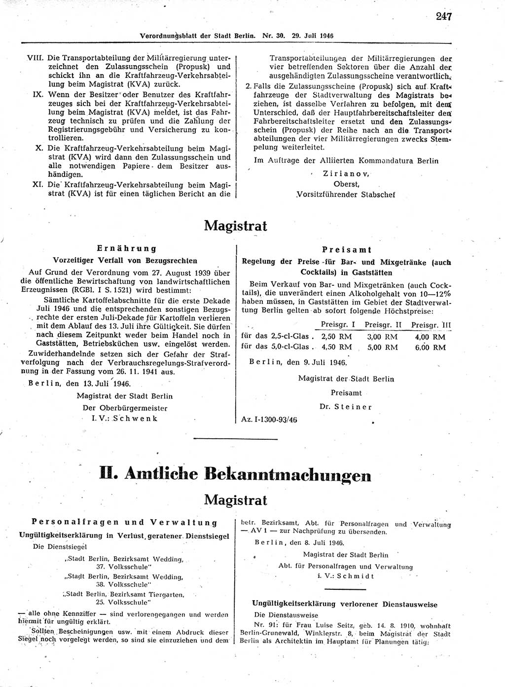 Verordnungsblatt (VOBl.) der Stadt Berlin, für Groß-Berlin 1946, Seite 247 (VOBl. Bln. 1946, S. 247)