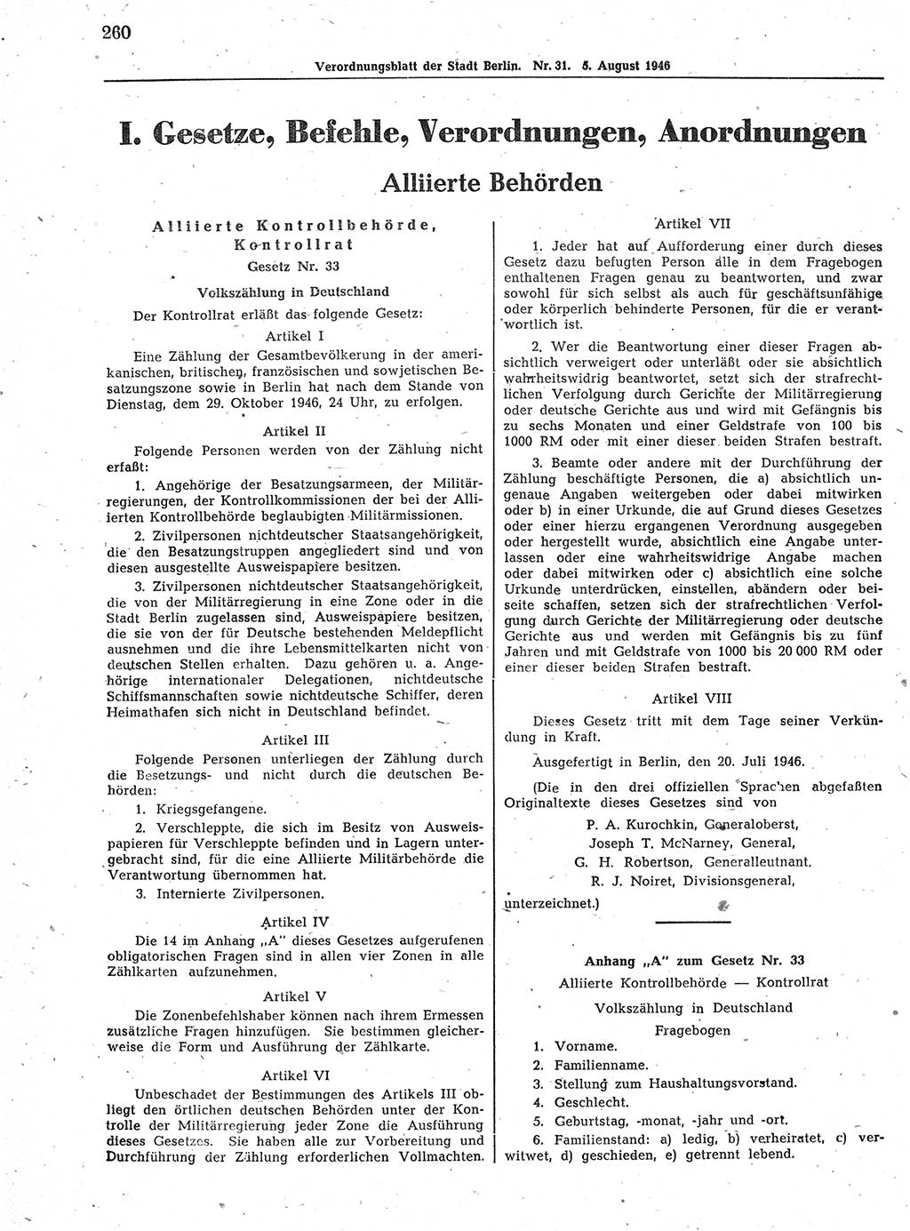 Verordnungsblatt (VOBl.) der Stadt Berlin, für Groß-Berlin 1946, Seite 260 (VOBl. Bln. 1946, S. 260)