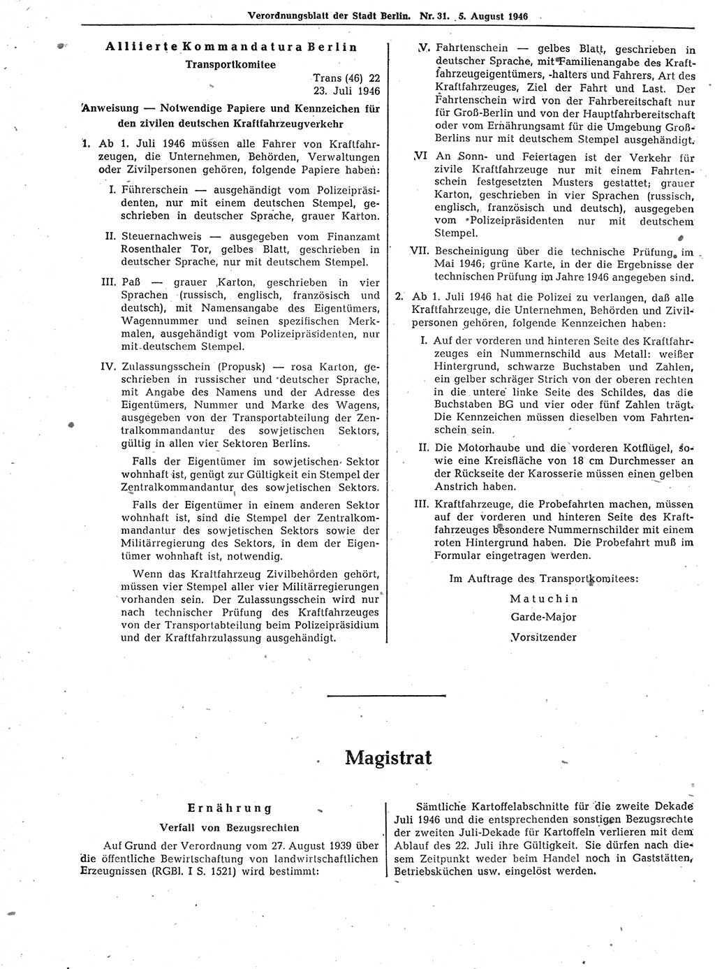 Verordnungsblatt (VOBl.) der Stadt Berlin, für Groß-Berlin 1946, Seite 262 (VOBl. Bln. 1946, S. 262)