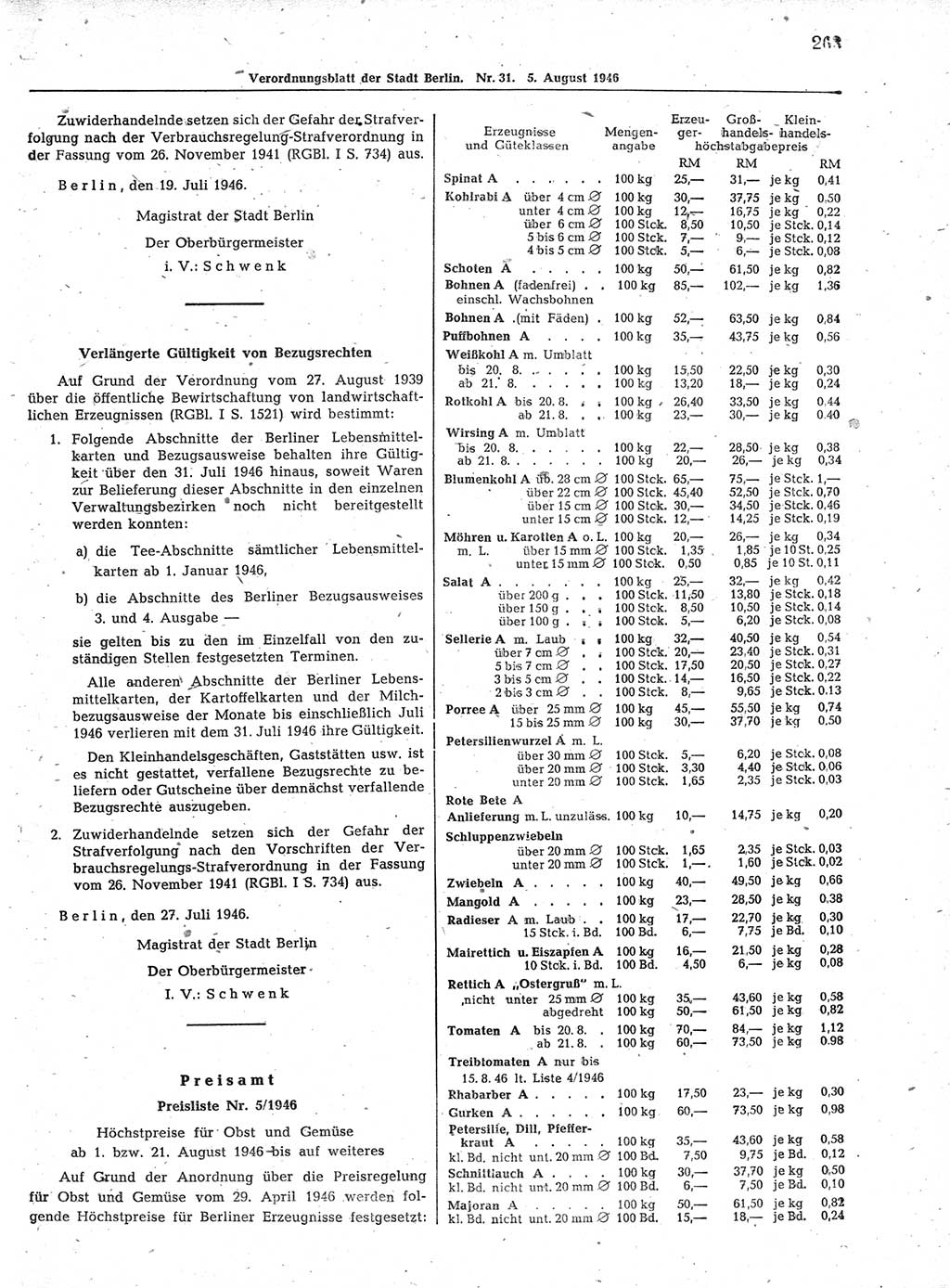 Verordnungsblatt (VOBl.) der Stadt Berlin, für Groß-Berlin 1946, Seite 263 (VOBl. Bln. 1946, S. 263)