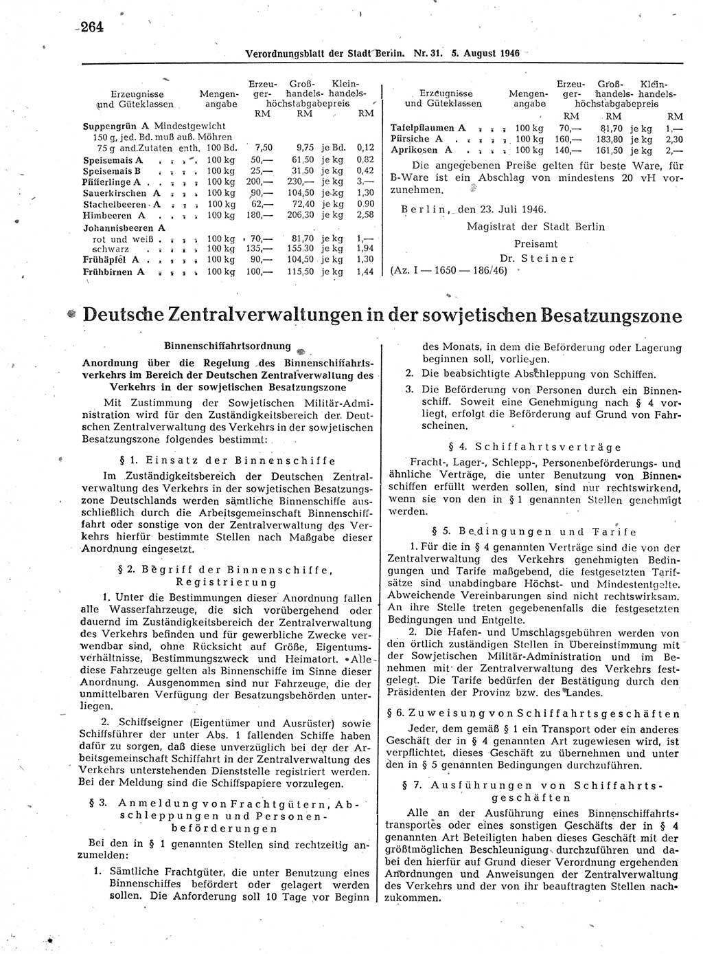 Verordnungsblatt (VOBl.) der Stadt Berlin, für Groß-Berlin 1946, Seite 264 (VOBl. Bln. 1946, S. 264)