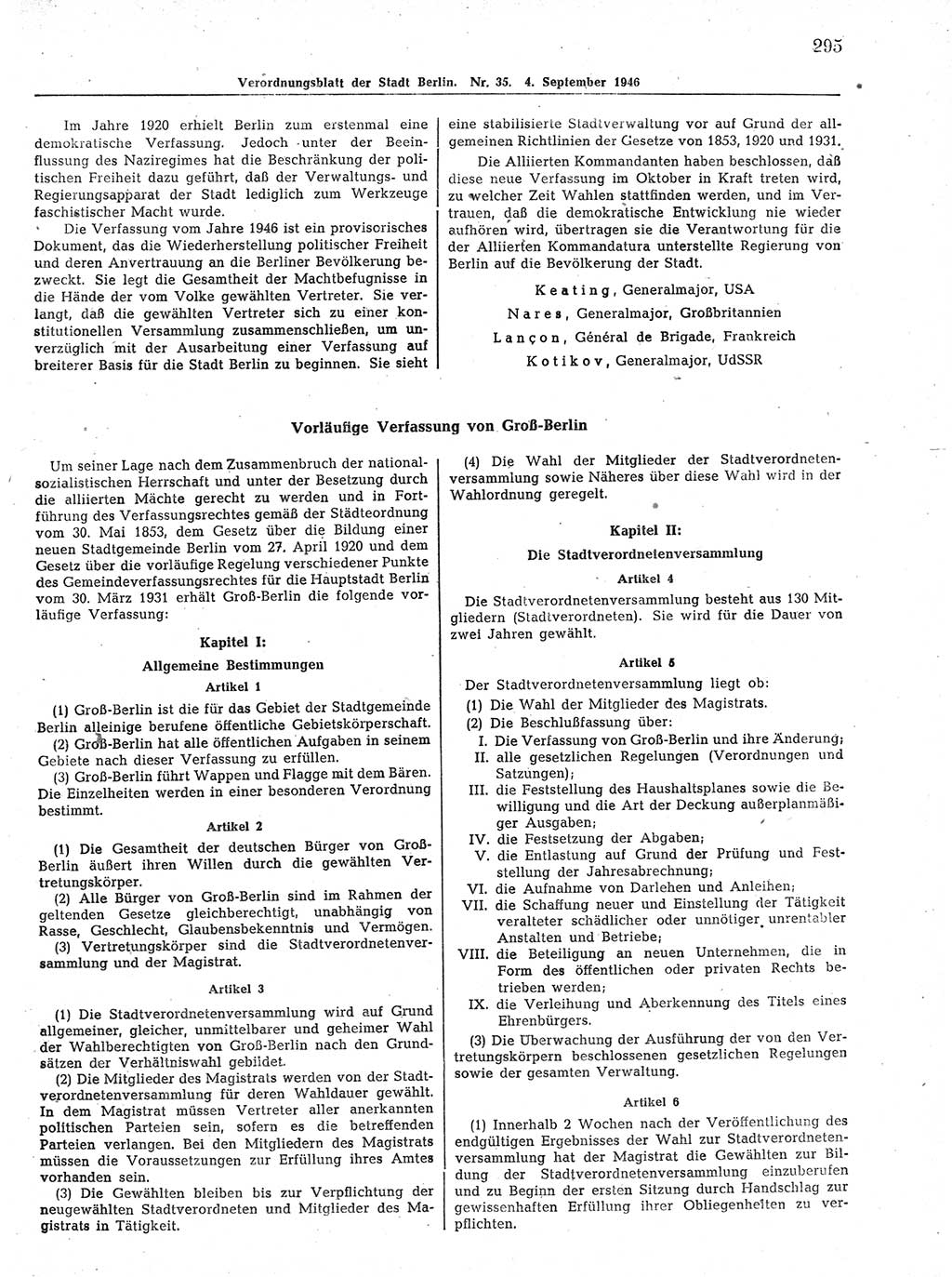 Verordnungsblatt (VOBl.) der Stadt Berlin, für Groß-Berlin 1946, Seite 295 (VOBl. Bln. 1946, S. 295)