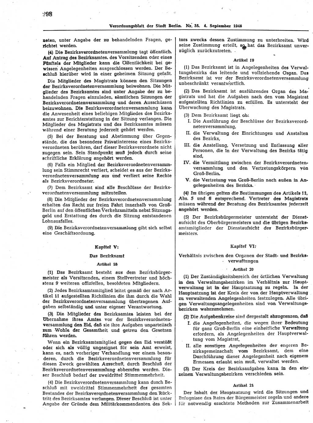 Verordnungsblatt (VOBl.) der Stadt Berlin, für Groß-Berlin 1946, Seite 298 (VOBl. Bln. 1946, S. 298)