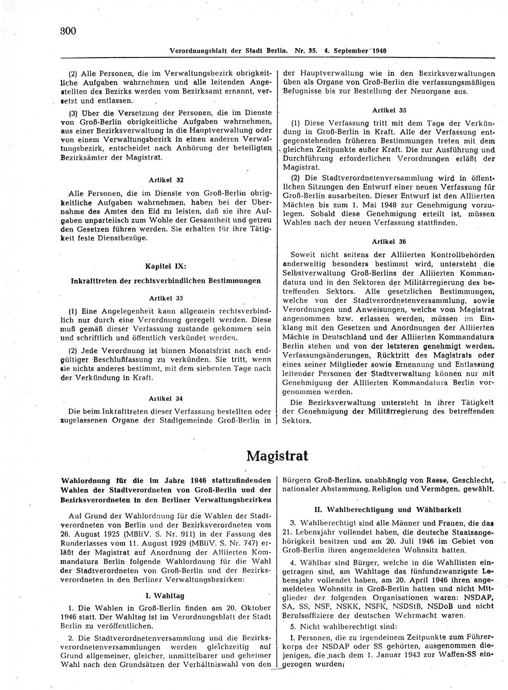 Verordnungsblatt (VOBl.) der Stadt Berlin, für Groß-Berlin 1946, Seite 300 (VOBl. Bln. 1946, S. 300)