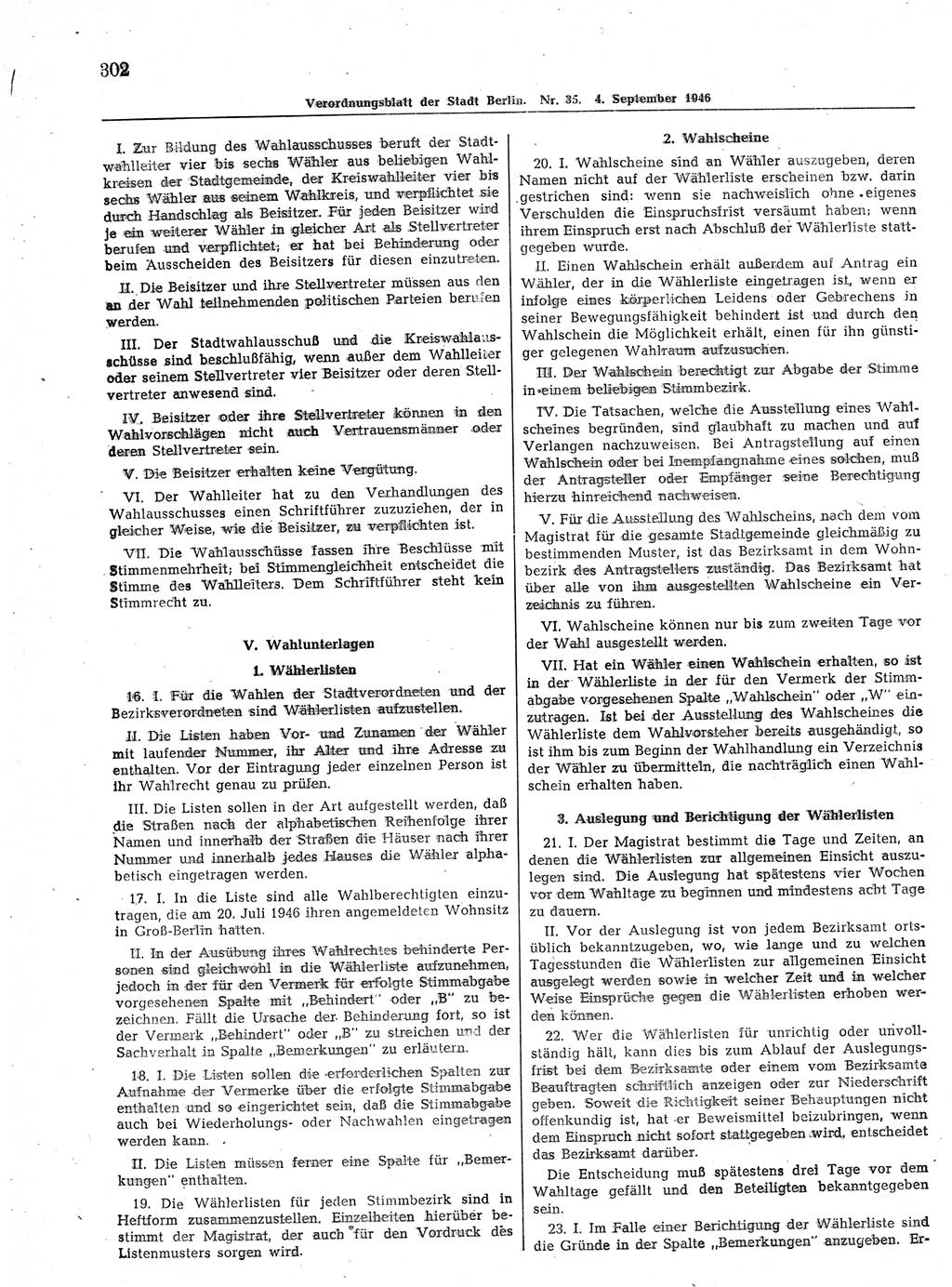 Verordnungsblatt (VOBl.) der Stadt Berlin, für Groß-Berlin 1946, Seite 302 (VOBl. Bln. 1946, S. 302)