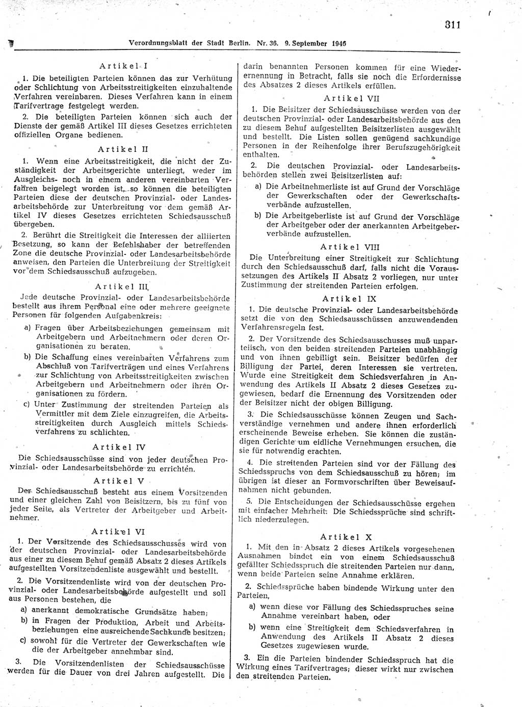 Verordnungsblatt (VOBl.) der Stadt Berlin, für Groß-Berlin 1946, Seite 311 (VOBl. Bln. 1946, S. 311)
