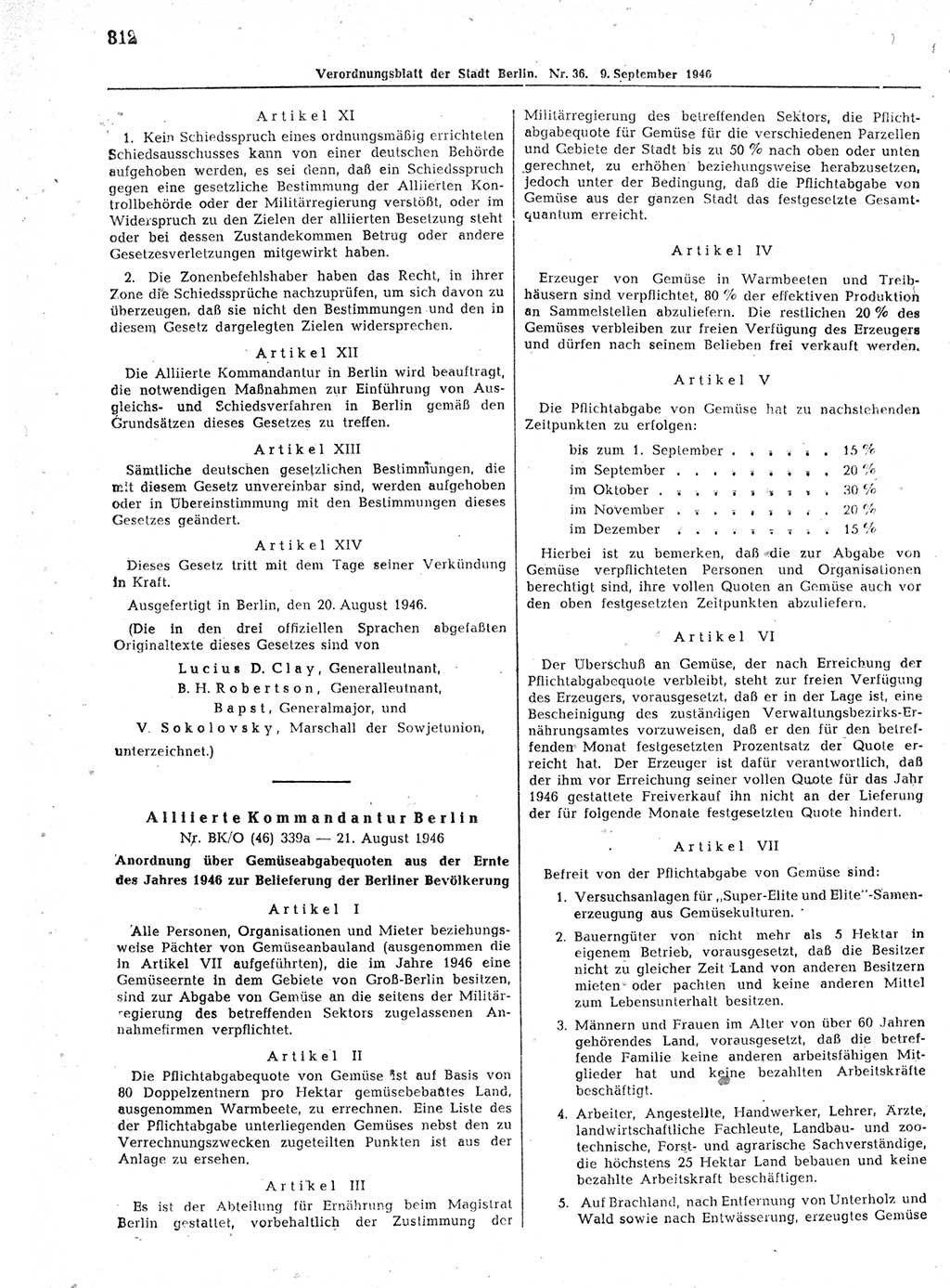 Verordnungsblatt (VOBl.) der Stadt Berlin, für Groß-Berlin 1946, Seite 312 (VOBl. Bln. 1946, S. 312)