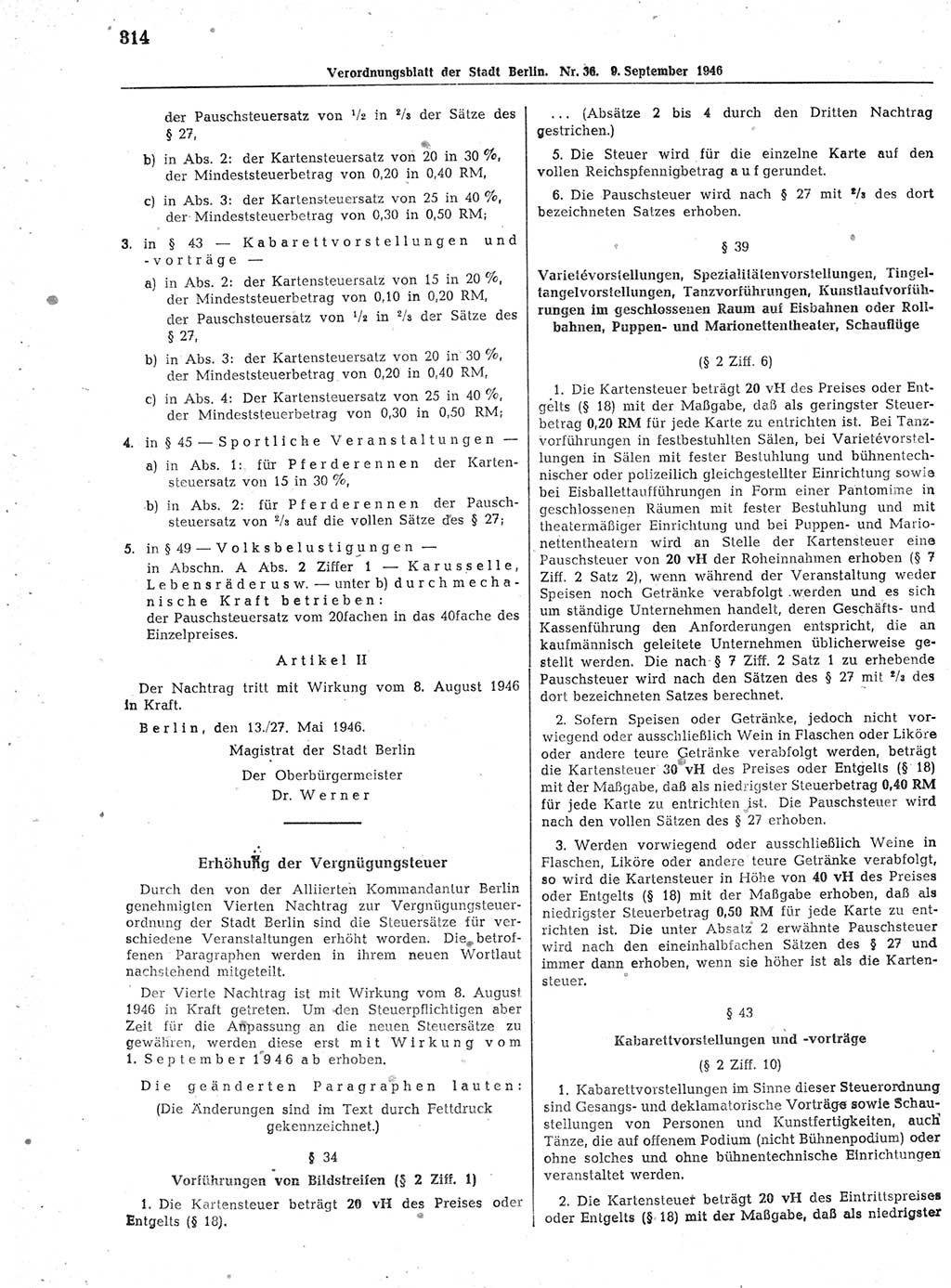 Verordnungsblatt (VOBl.) der Stadt Berlin, für Groß-Berlin 1946, Seite 314 (VOBl. Bln. 1946, S. 314)