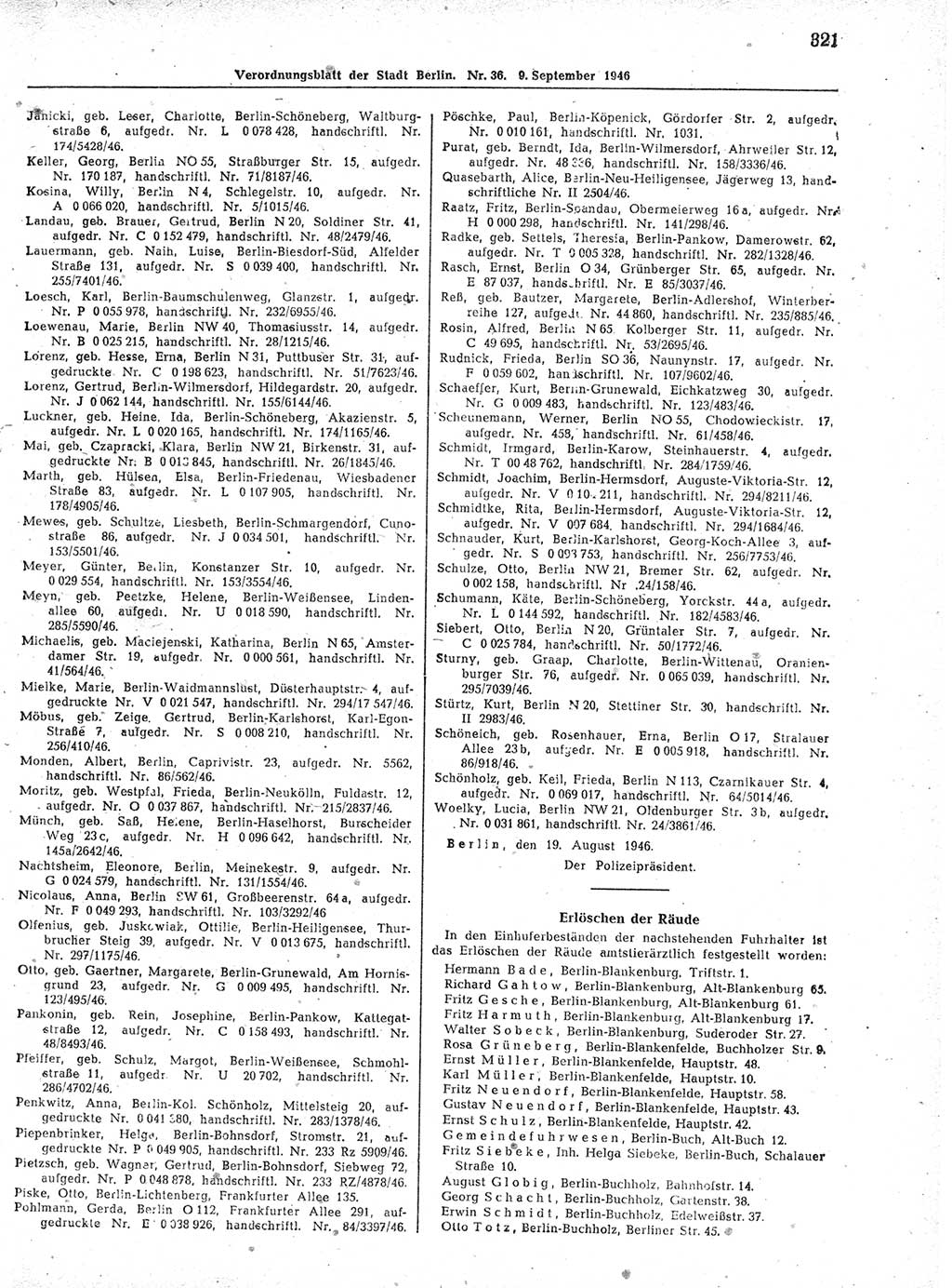 Verordnungsblatt (VOBl.) der Stadt Berlin, für Groß-Berlin 1946, Seite 321 (VOBl. Bln. 1946, S. 321)