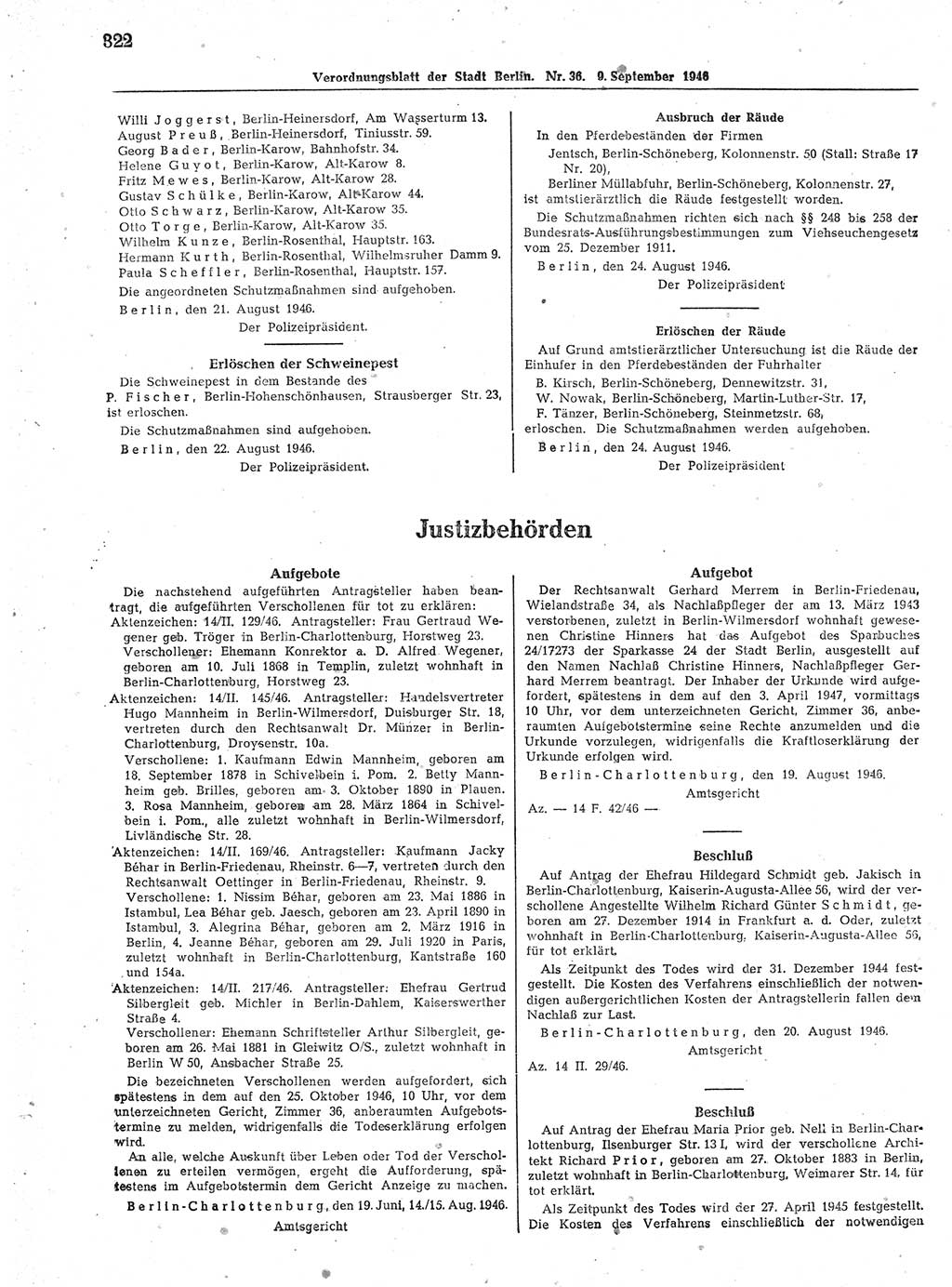 Verordnungsblatt (VOBl.) der Stadt Berlin, für Groß-Berlin 1946, Seite 322 (VOBl. Bln. 1946, S. 322)