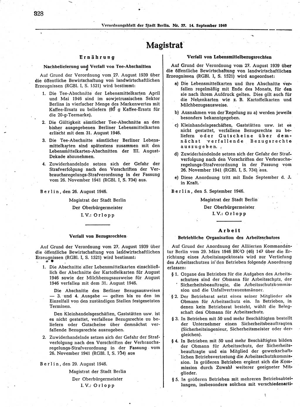 Verordnungsblatt (VOBl.) der Stadt Berlin, für Groß-Berlin 1946, Seite 328 (VOBl. Bln. 1946, S. 328)