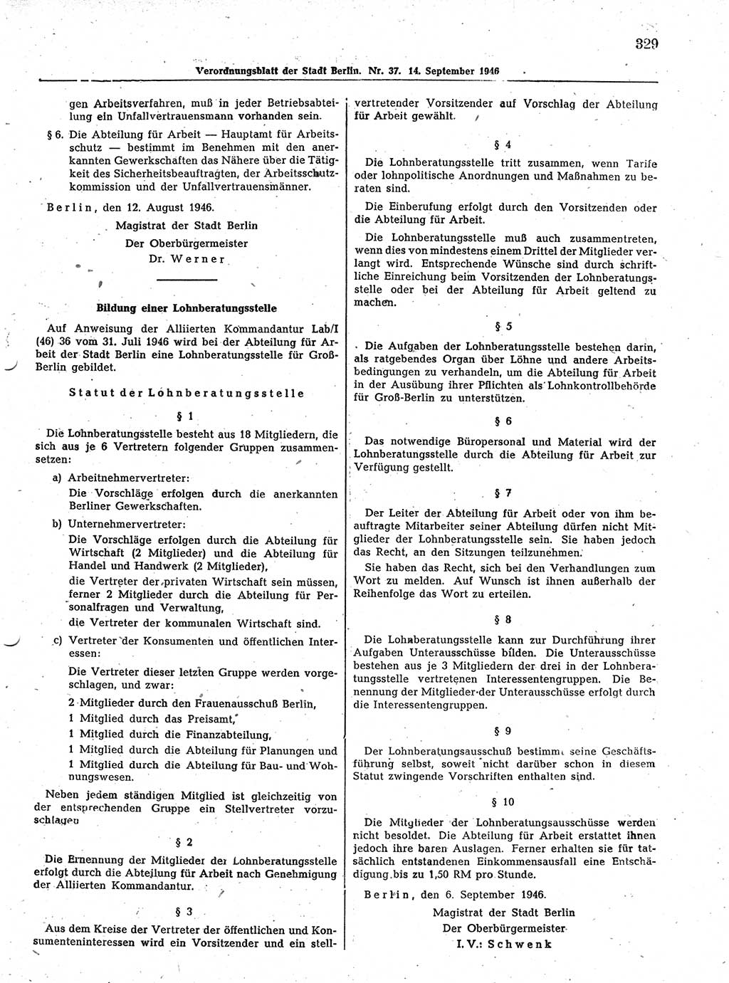 Verordnungsblatt (VOBl.) der Stadt Berlin, für Groß-Berlin 1946, Seite 329 (VOBl. Bln. 1946, S. 329)