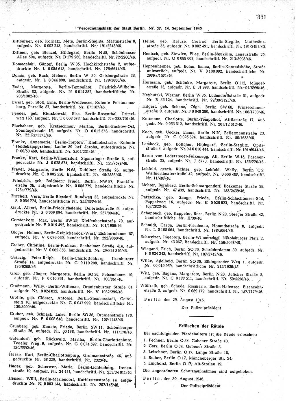 Verordnungsblatt (VOBl.) der Stadt Berlin, für Groß-Berlin 1946, Seite 331 (VOBl. Bln. 1946, S. 331)