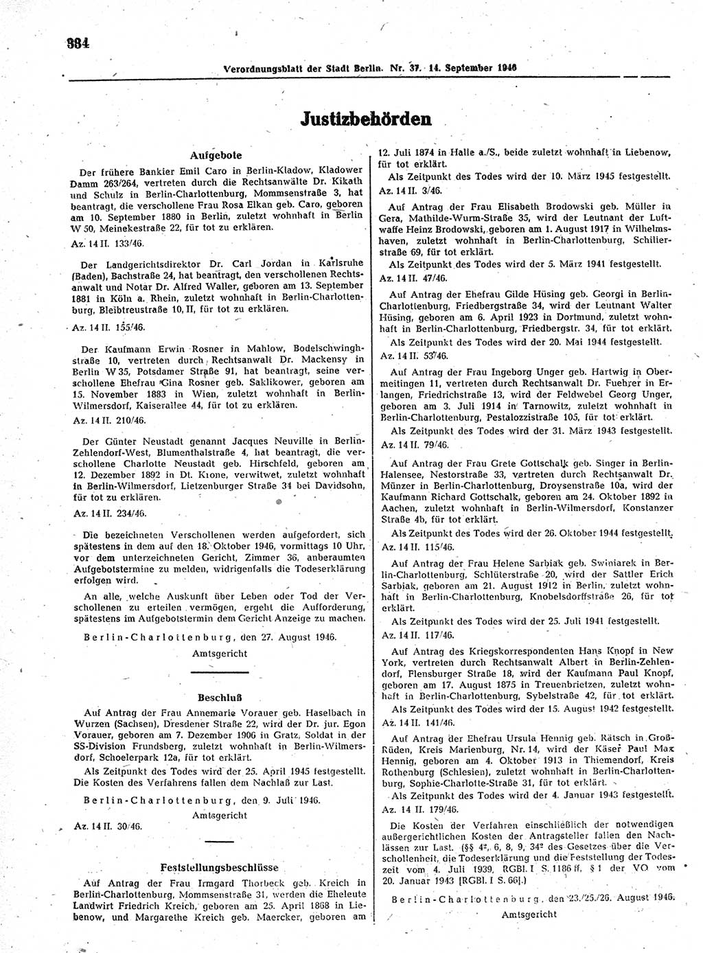 Verordnungsblatt (VOBl.) der Stadt Berlin, für Groß-Berlin 1946, Seite 334 (VOBl. Bln. 1946, S. 334)