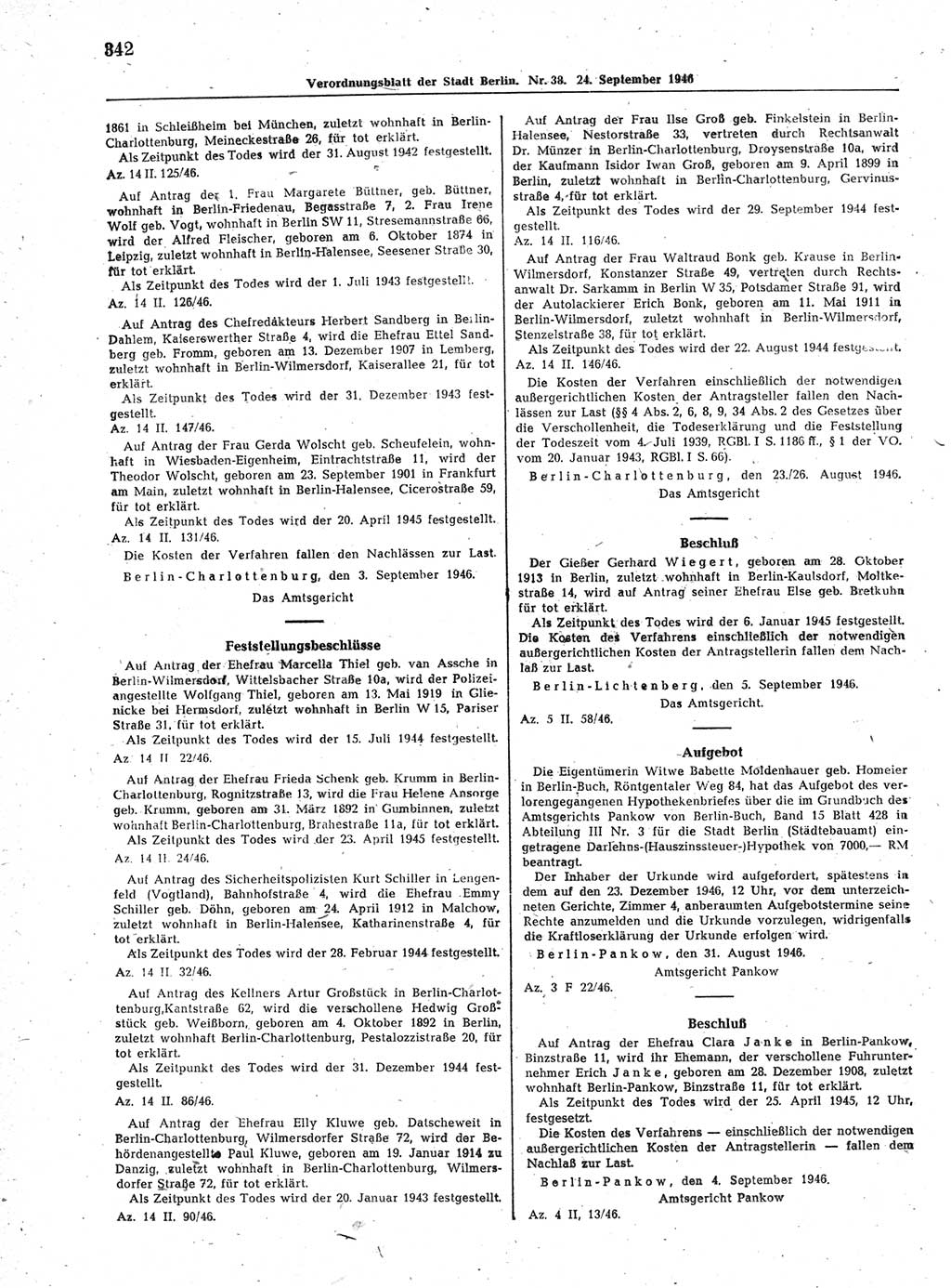 Verordnungsblatt (VOBl.) der Stadt Berlin, für Groß-Berlin 1946, Seite 342 (VOBl. Bln. 1946, S. 342)