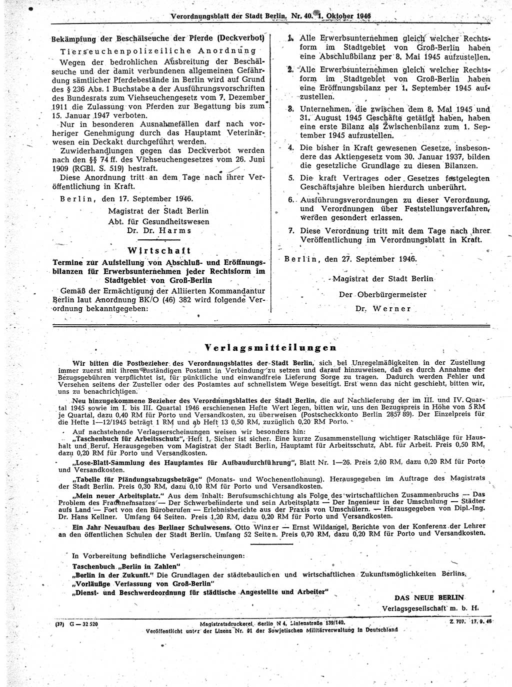 Verordnungsblatt (VOBl.) der Stadt Berlin, für Groß-Berlin 1946, Seite 360 (VOBl. Bln. 1946, S. 360)