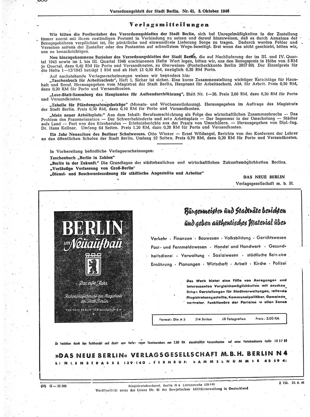 Verordnungsblatt (VOBl.) der Stadt Berlin, für Groß-Berlin 1946, Seite 380 (VOBl. Bln. 1946, S. 380)