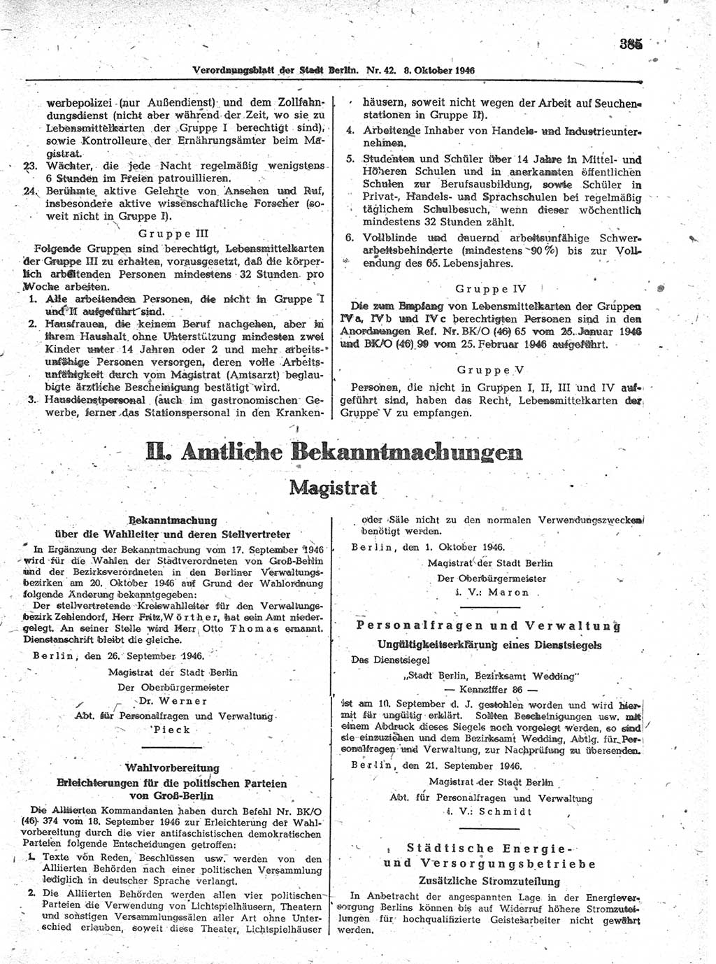 Verordnungsblatt (VOBl.) der Stadt Berlin, für Groß-Berlin 1946, Seite 385 (VOBl. Bln. 1946, S. 385)