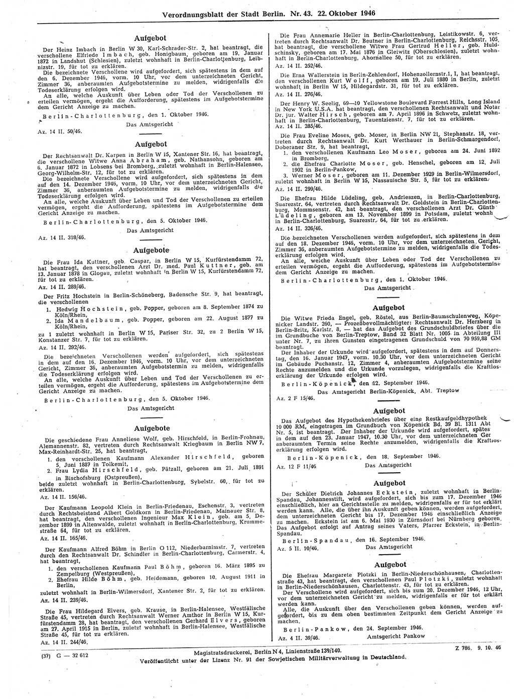 Verordnungsblatt (VOBl.) der Stadt Berlin, für Groß-Berlin 1946, Seite 396 (VOBl. Bln. 1946, S. 396)