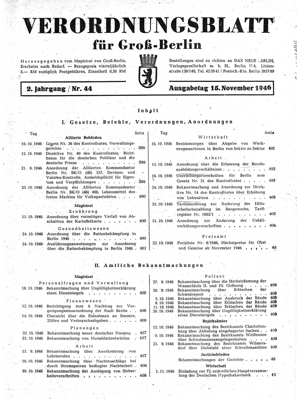 Verordnungsblatt (VOBl.) der Stadt Berlin, für Groß-Berlin 1946, Seite 397 (VOBl. Bln. 1946, S. 397)