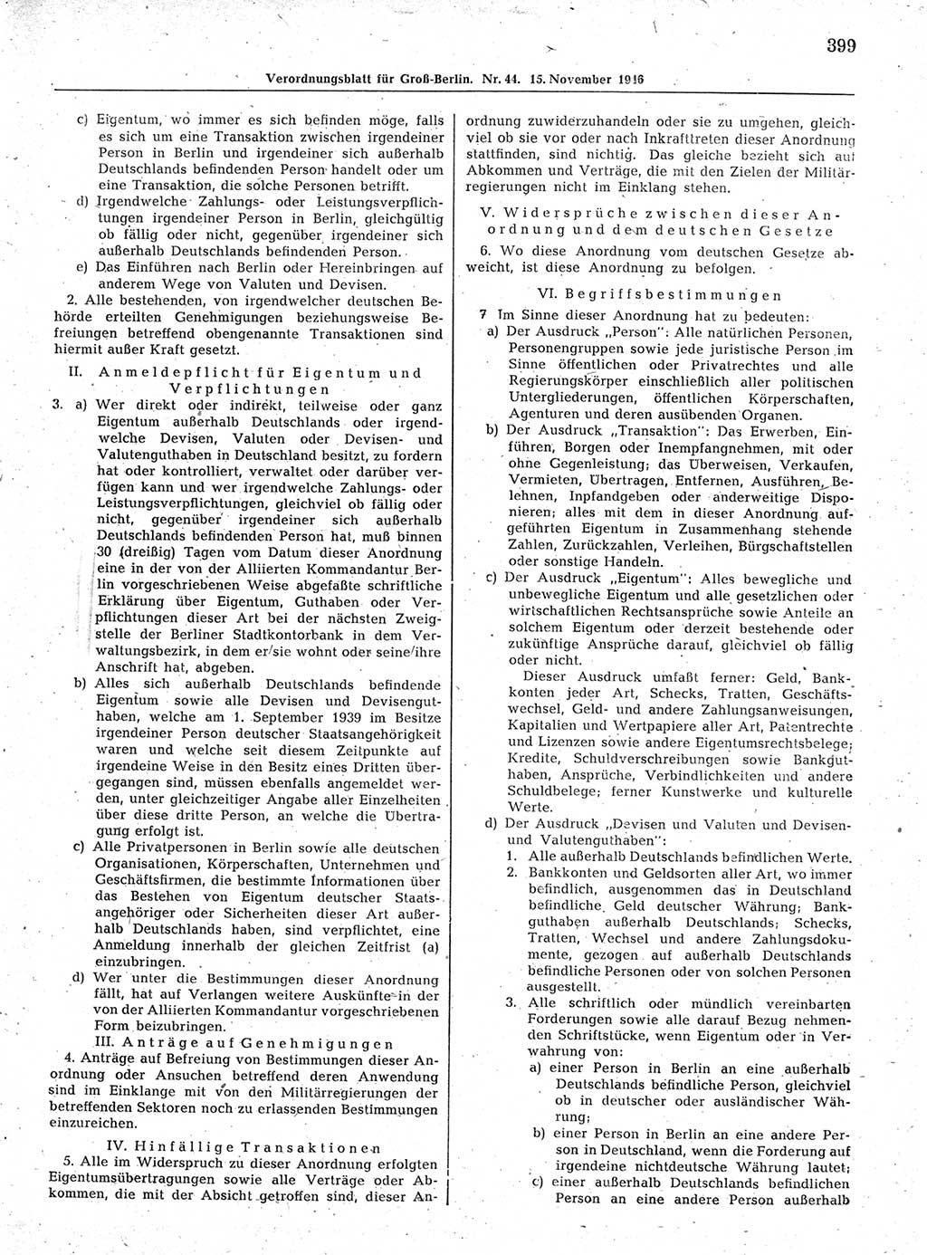 Verordnungsblatt (VOBl.) der Stadt Berlin, für Groß-Berlin 1946, Seite 399 (VOBl. Bln. 1946, S. 399)