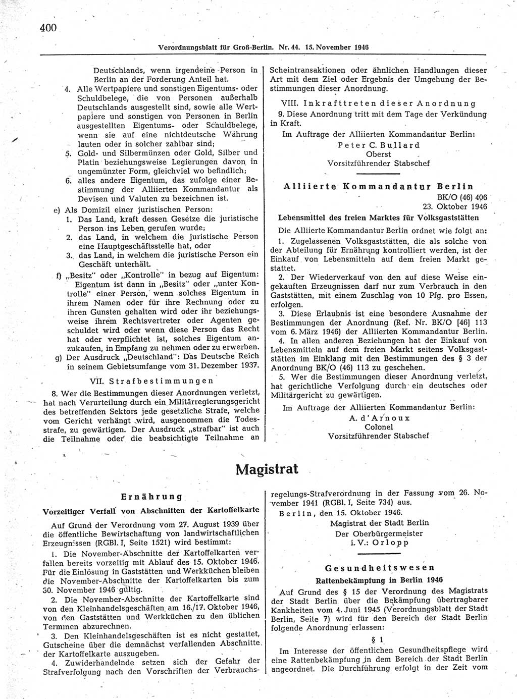 Verordnungsblatt (VOBl.) der Stadt Berlin, für Groß-Berlin 1946, Seite 400 (VOBl. Bln. 1946, S. 400)