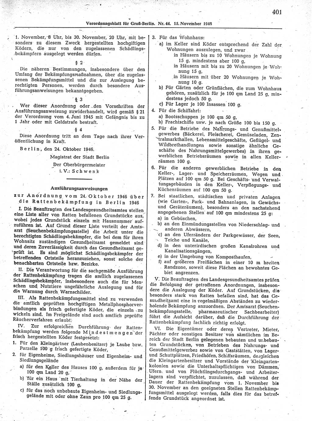 Verordnungsblatt (VOBl.) der Stadt Berlin, für Groß-Berlin 1946, Seite 401 (VOBl. Bln. 1946, S. 401)