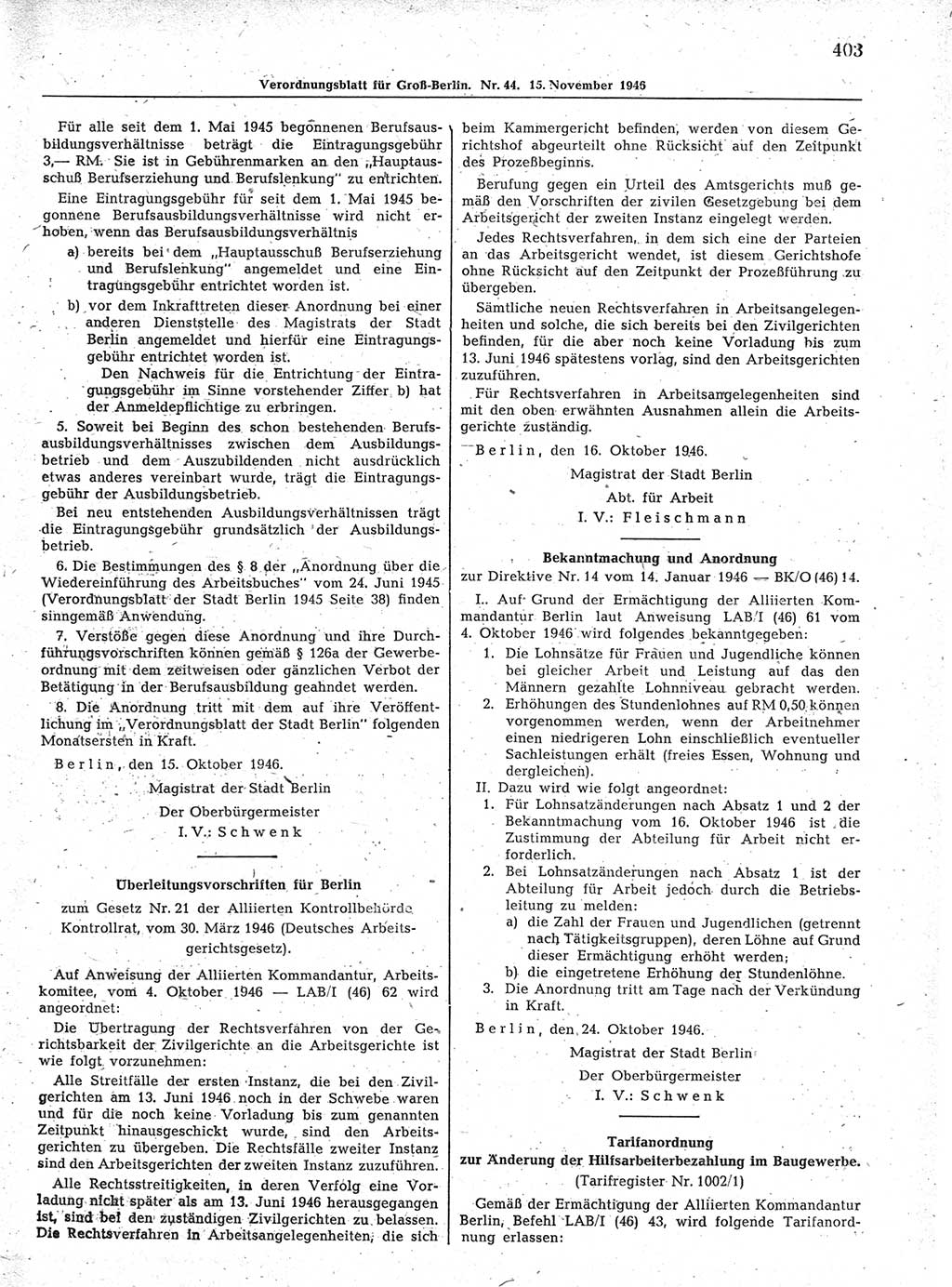 Verordnungsblatt (VOBl.) der Stadt Berlin, für Groß-Berlin 1946, Seite 403 (VOBl. Bln. 1946, S. 403)