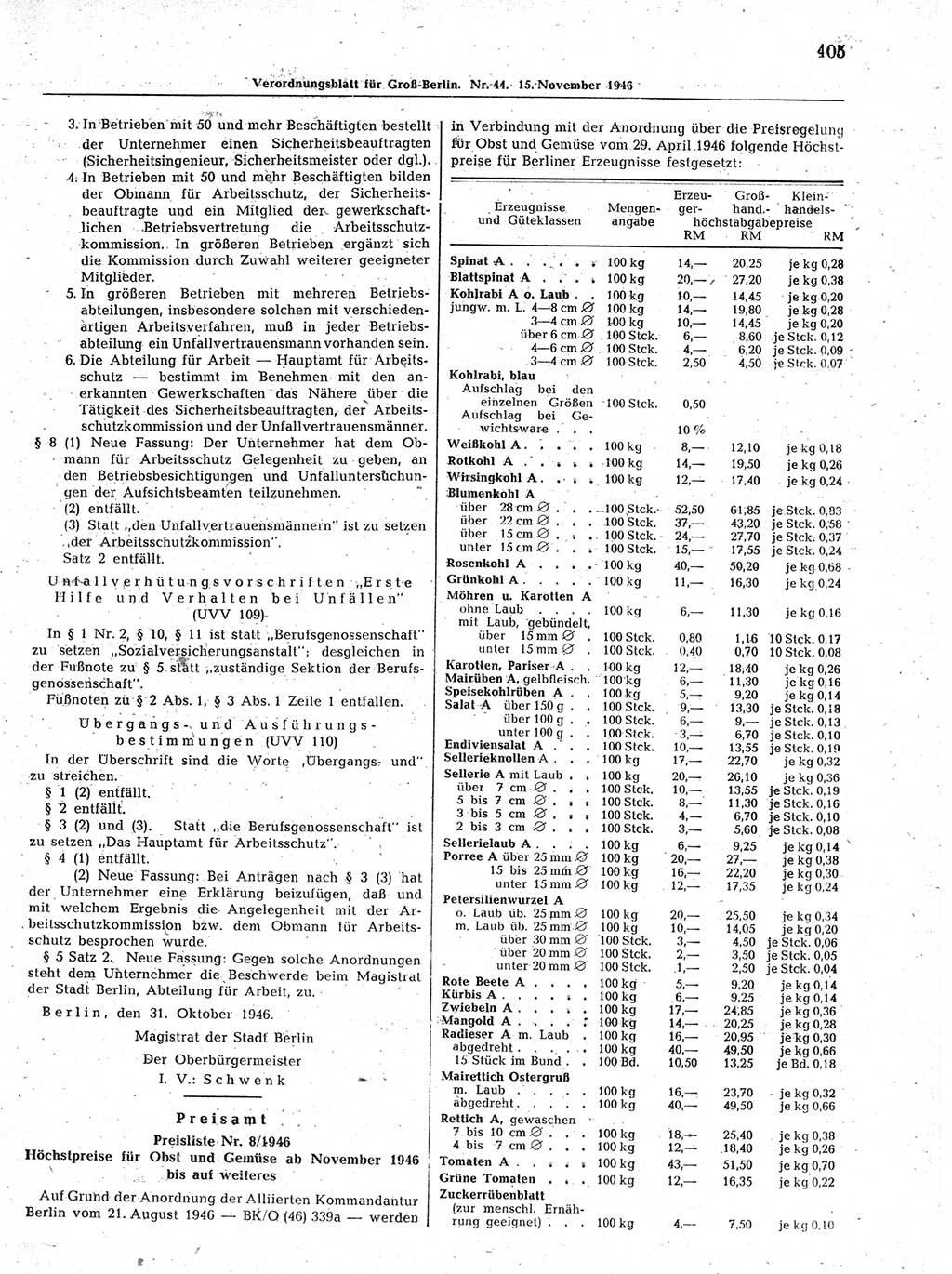 Verordnungsblatt (VOBl.) der Stadt Berlin, für Groß-Berlin 1946, Seite 405 (VOBl. Bln. 1946, S. 405)