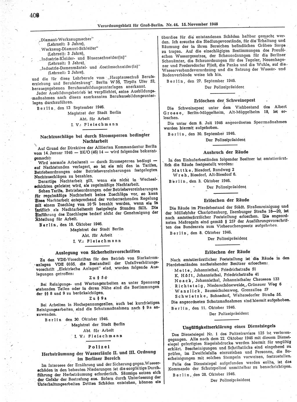 Verordnungsblatt (VOBl.) der Stadt Berlin, für Groß-Berlin 1946, Seite 408 (VOBl. Bln. 1946, S. 408)