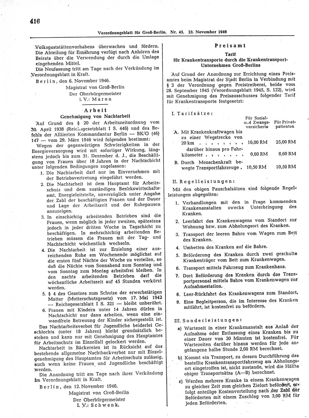 Verordnungsblatt (VOBl.) der Stadt Berlin, für Groß-Berlin 1946, Seite 416 (VOBl. Bln. 1946, S. 416)