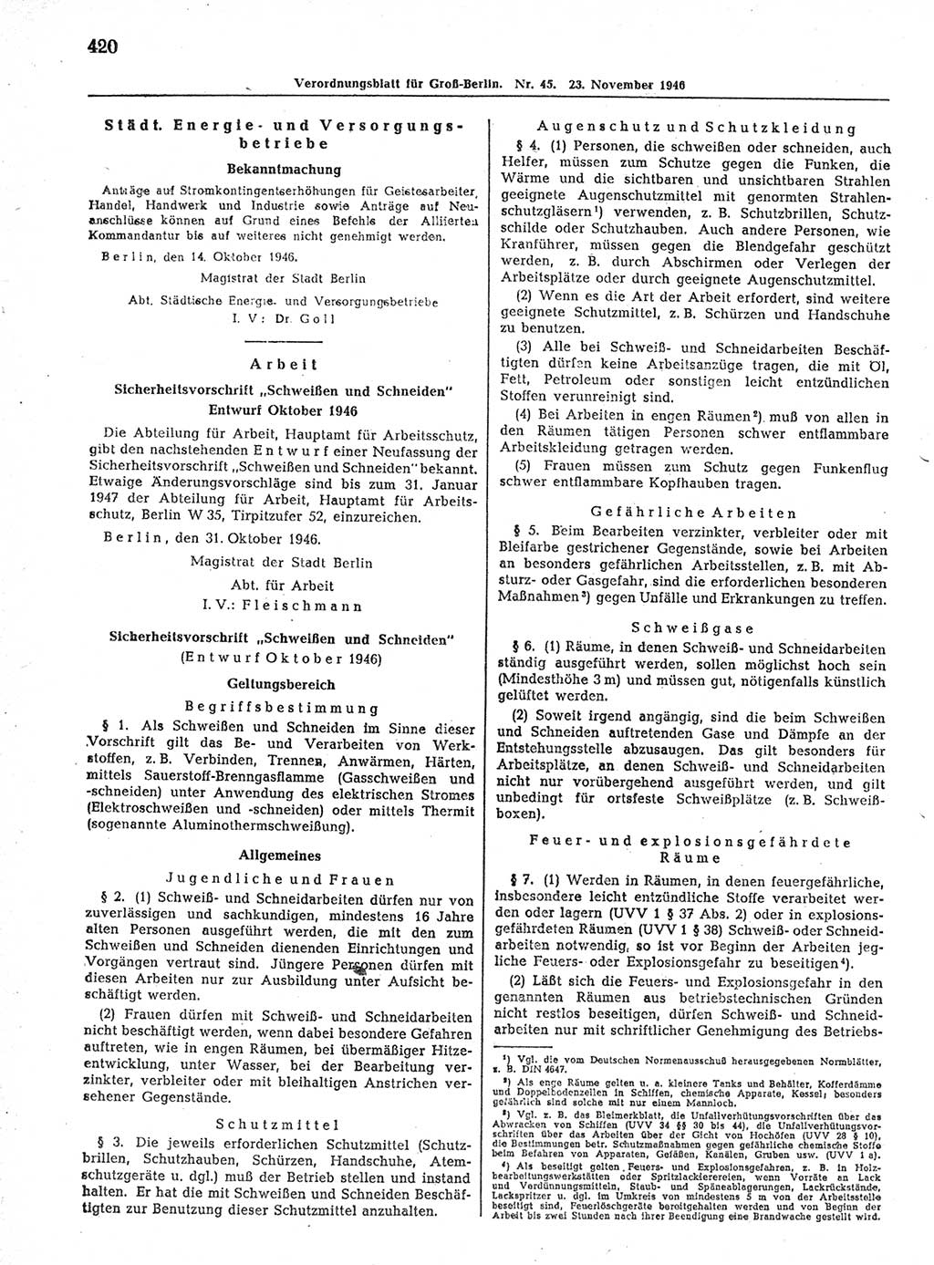 Verordnungsblatt (VOBl.) der Stadt Berlin, für Groß-Berlin 1946, Seite 420 (VOBl. Bln. 1946, S. 420)