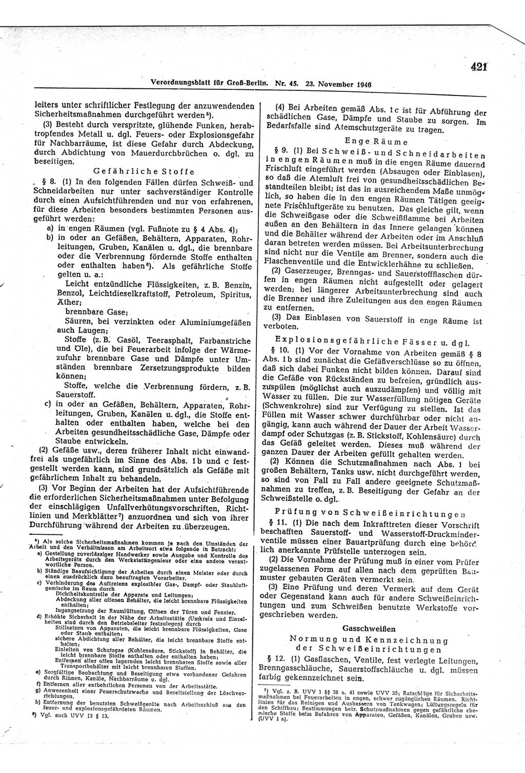 Verordnungsblatt (VOBl.) der Stadt Berlin, für Groß-Berlin 1946, Seite 421 (VOBl. Bln. 1946, S. 421)