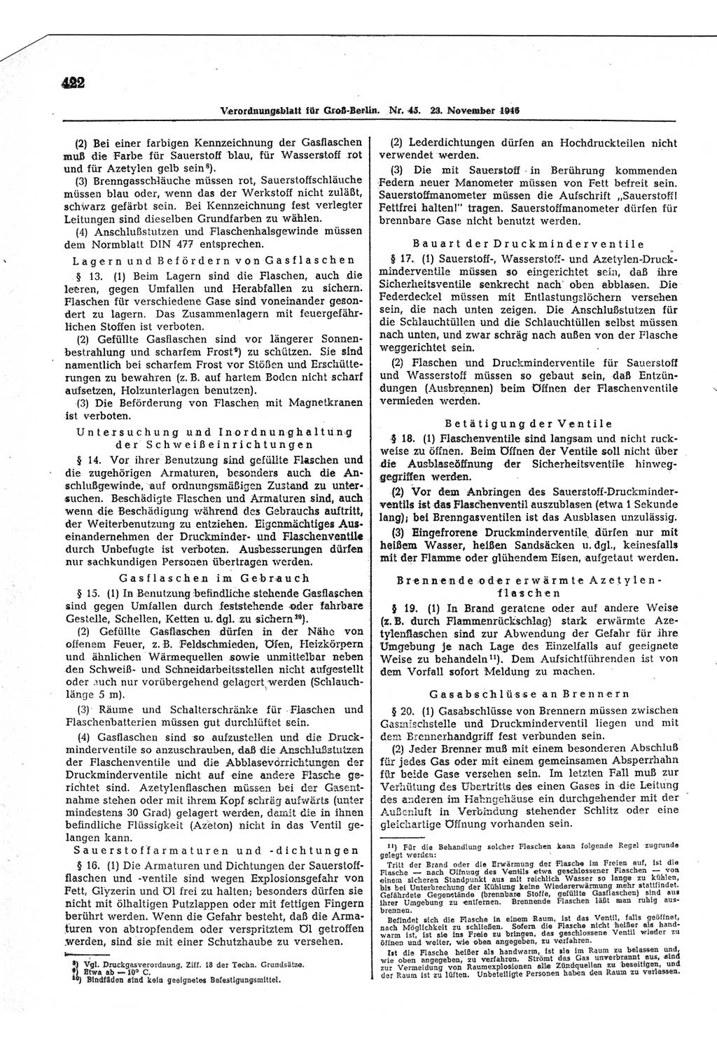 Verordnungsblatt (VOBl.) der Stadt Berlin, für Groß-Berlin 1946, Seite 422 (VOBl. Bln. 1946, S. 422)