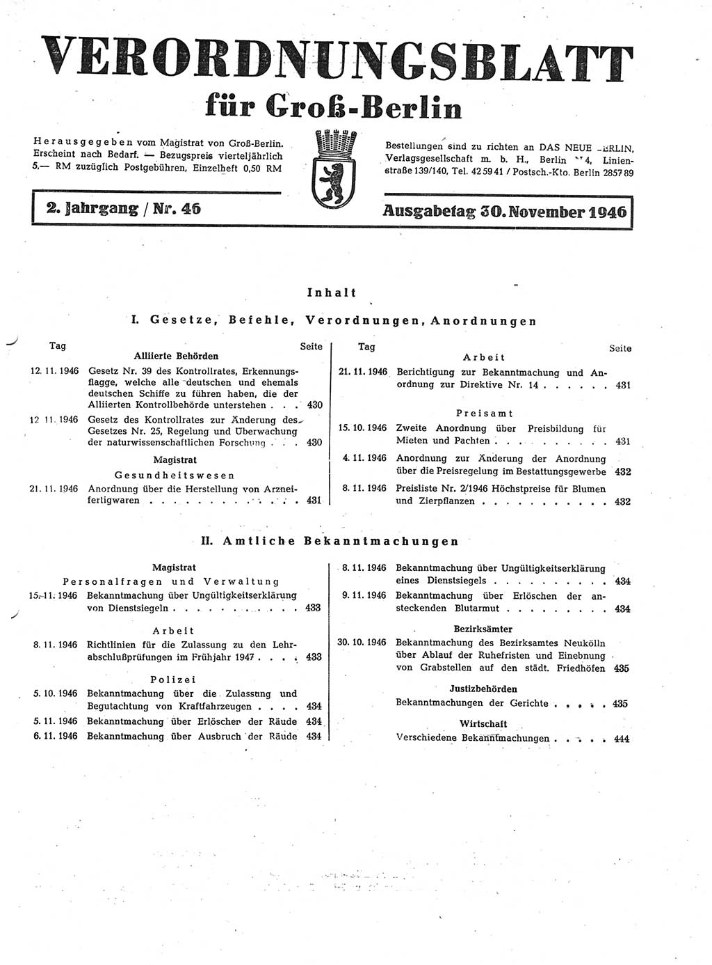 Verordnungsblatt (VOBl.) der Stadt Berlin, für Groß-Berlin 1946, Seite 429 (VOBl. Bln. 1946, S. 429)