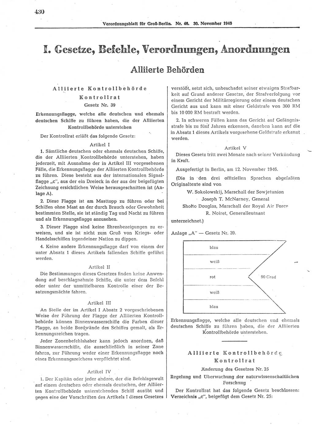 Verordnungsblatt (VOBl.) der Stadt Berlin, für Groß-Berlin 1946, Seite 430 (VOBl. Bln. 1946, S. 430)