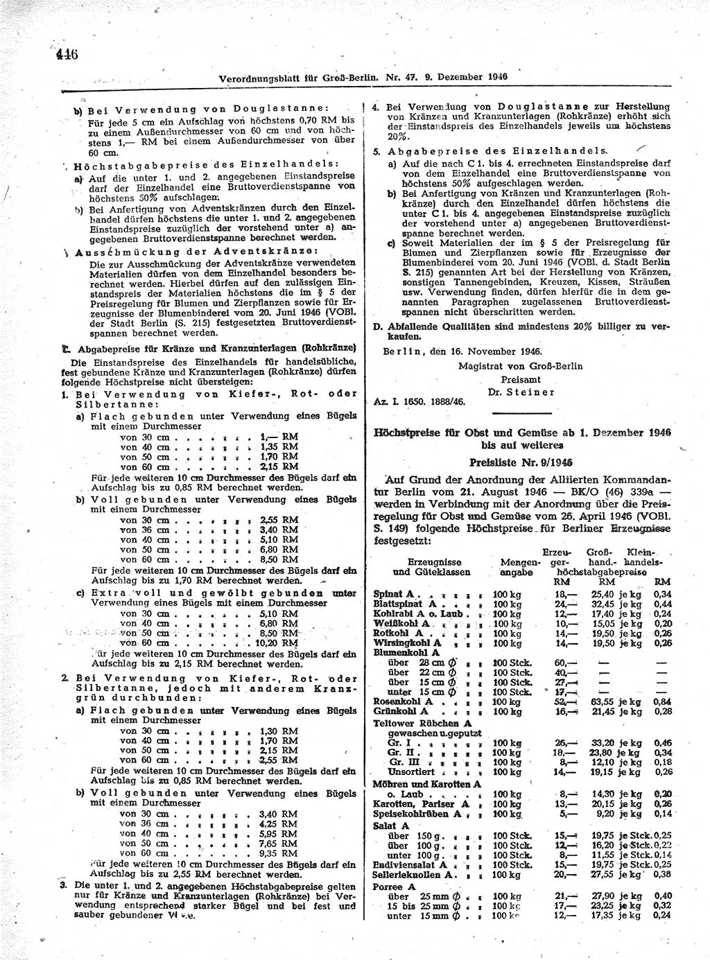 Verordnungsblatt (VOBl.) der Stadt Berlin, für Groß-Berlin 1946, Seite 446 (VOBl. Bln. 1946, S. 446)