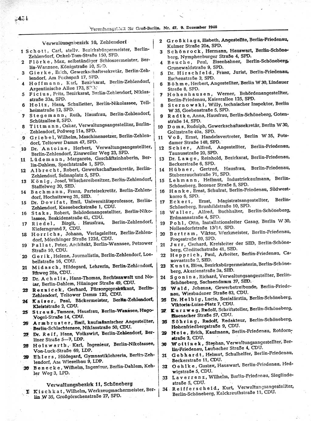 Verordnungsblatt (VOBl.) der Stadt Berlin, für Groß-Berlin 1946, Seite 454 (VOBl. Bln. 1946, S. 454)