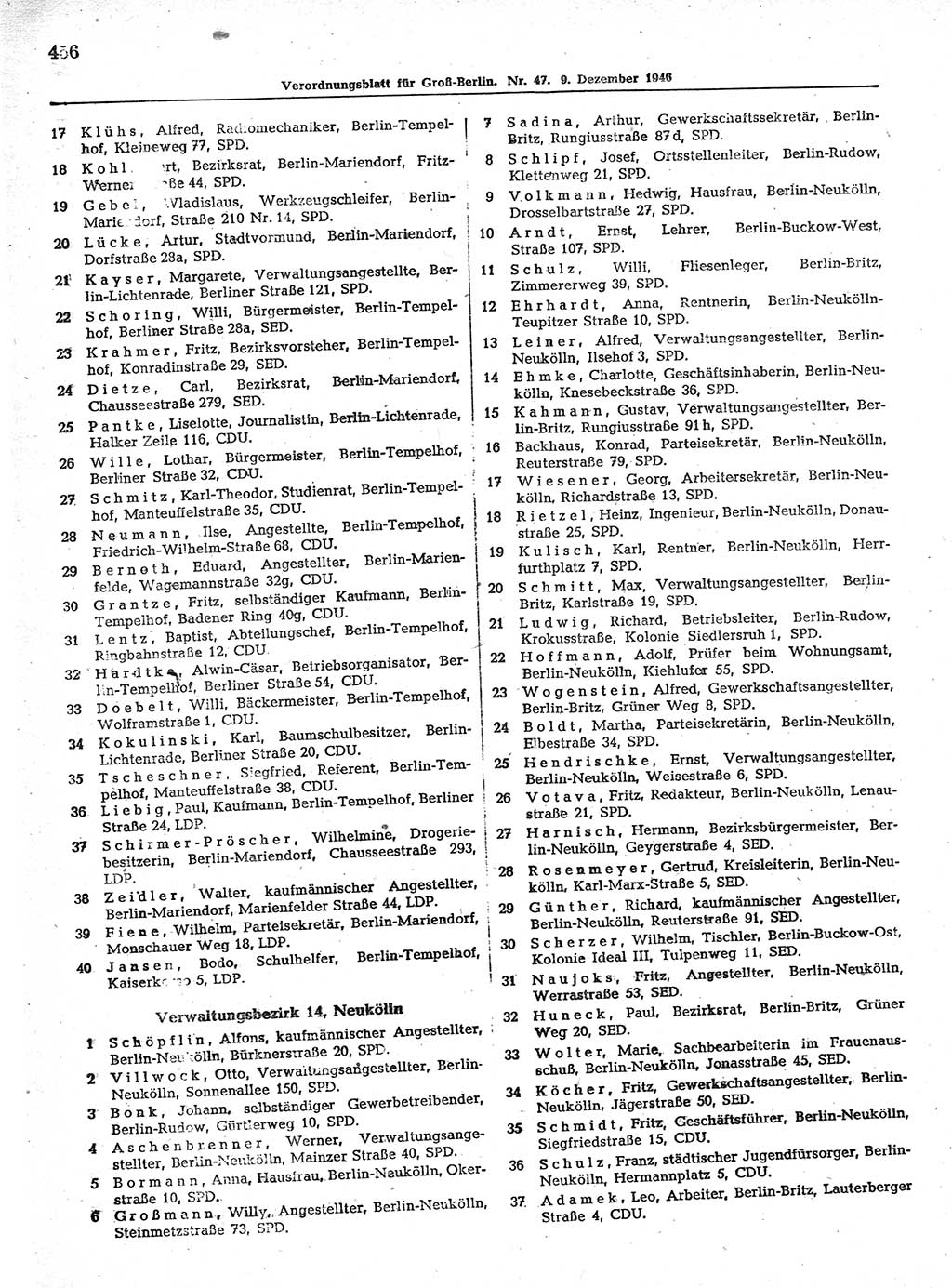 Verordnungsblatt (VOBl.) der Stadt Berlin, für Groß-Berlin 1946, Seite 456 (VOBl. Bln. 1946, S. 456)