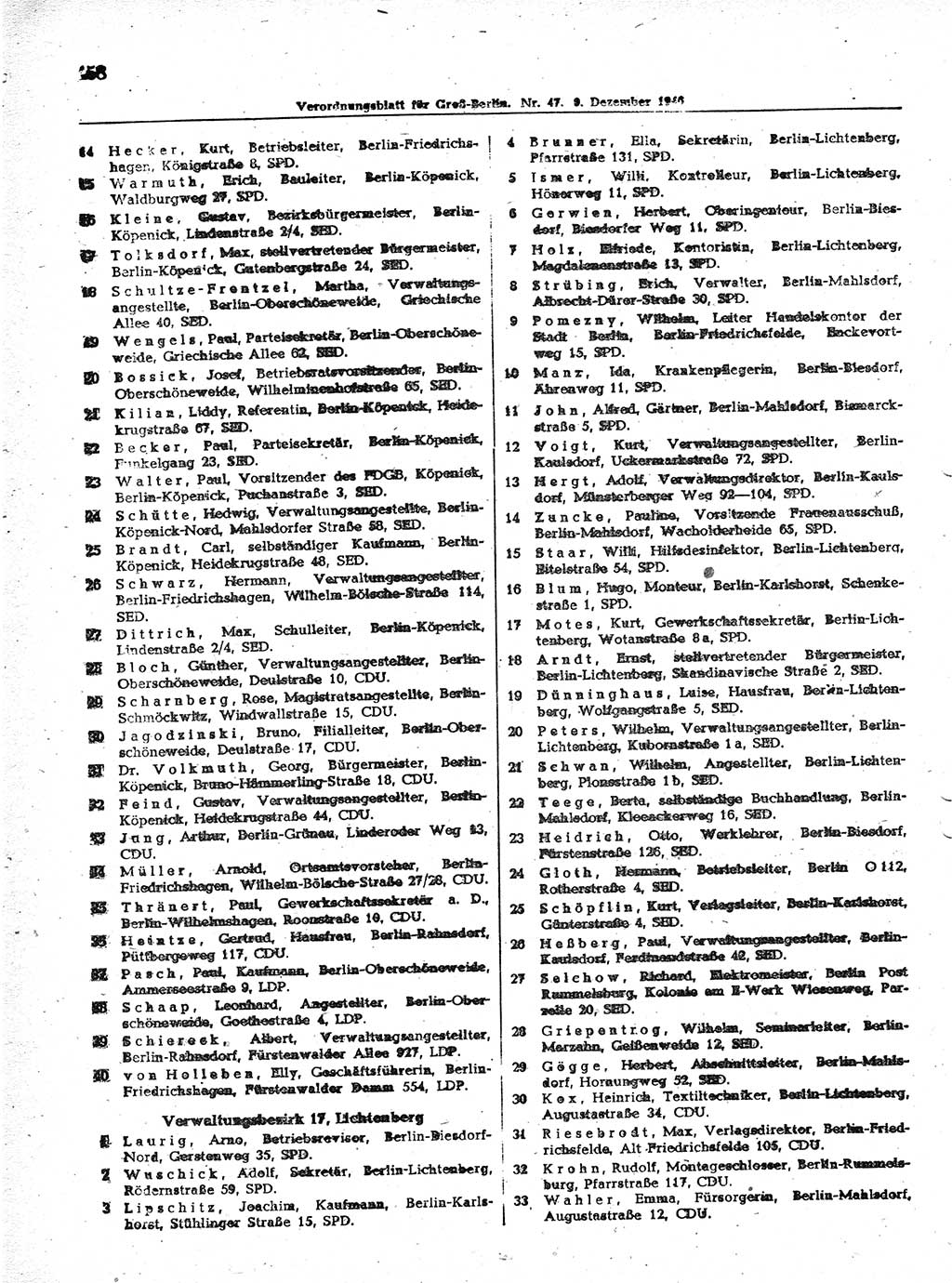 Verordnungsblatt (VOBl.) der Stadt Berlin, für Groß-Berlin 1946, Seite 458 (VOBl. Bln. 1946, S. 458)