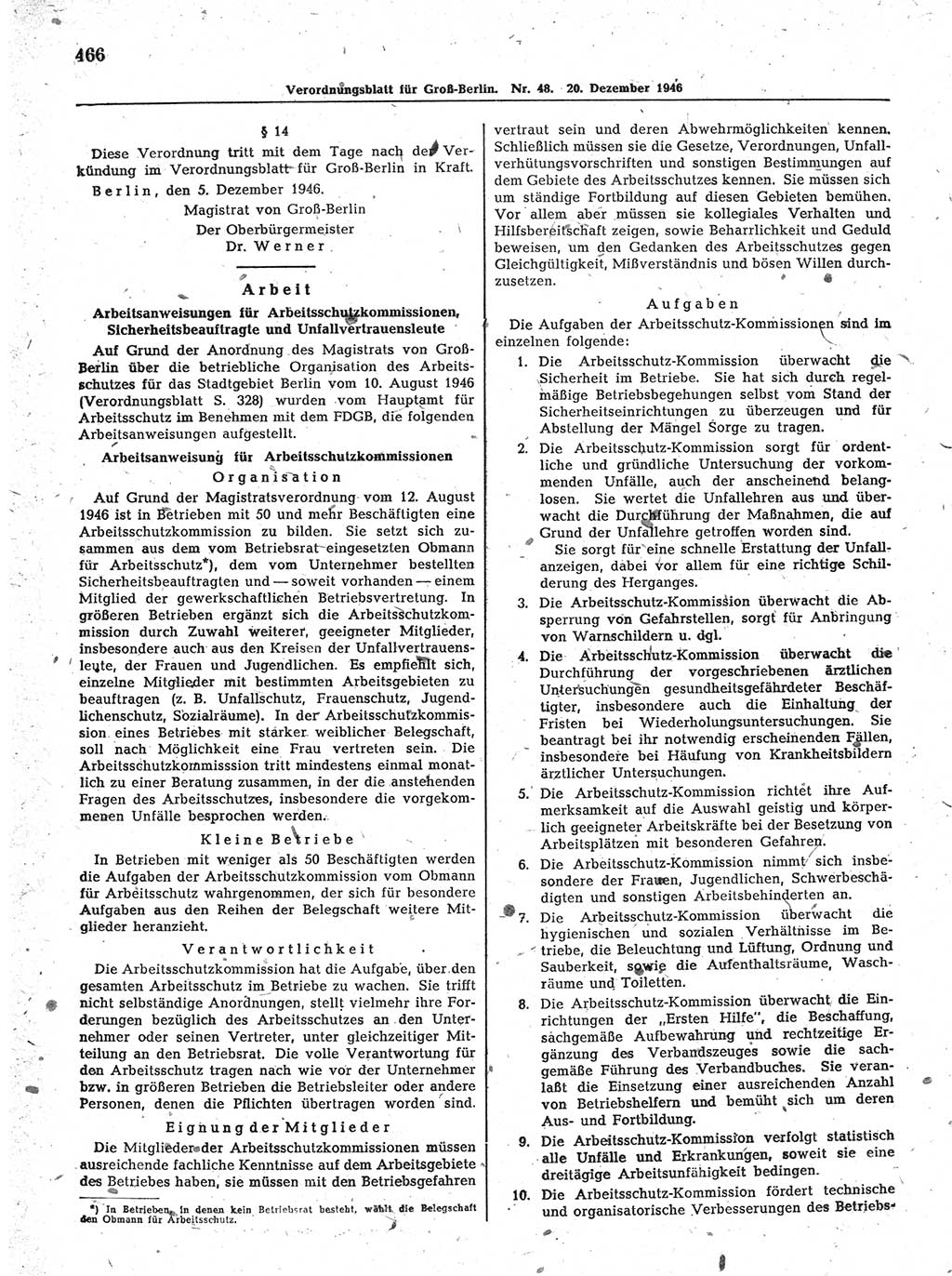 Verordnungsblatt (VOBl.) der Stadt Berlin, für Groß-Berlin 1946, Seite 466 (VOBl. Bln. 1946, S. 466)