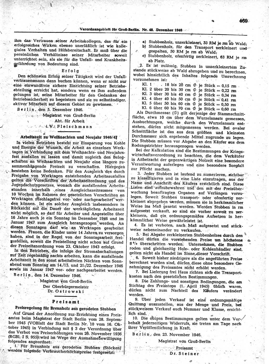 Verordnungsblatt (VOBl.) der Stadt Berlin, für Groß-Berlin 1946, Seite 469 (VOBl. Bln. 1946, S. 469)