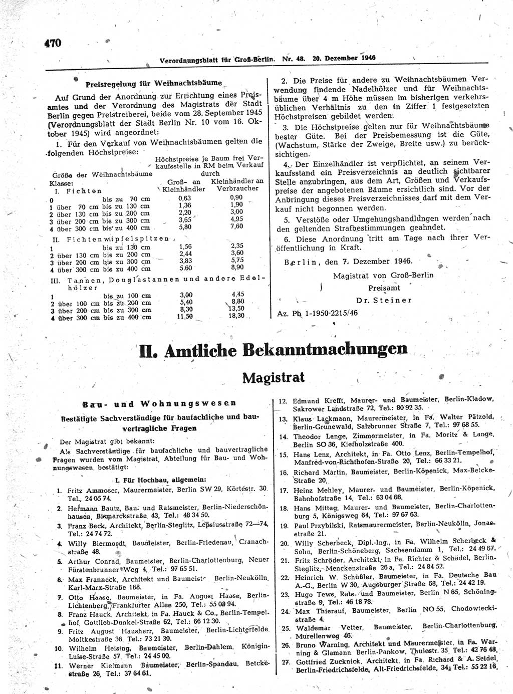 Verordnungsblatt (VOBl.) der Stadt Berlin, für Groß-Berlin 1946, Seite 470 (VOBl. Bln. 1946, S. 470)