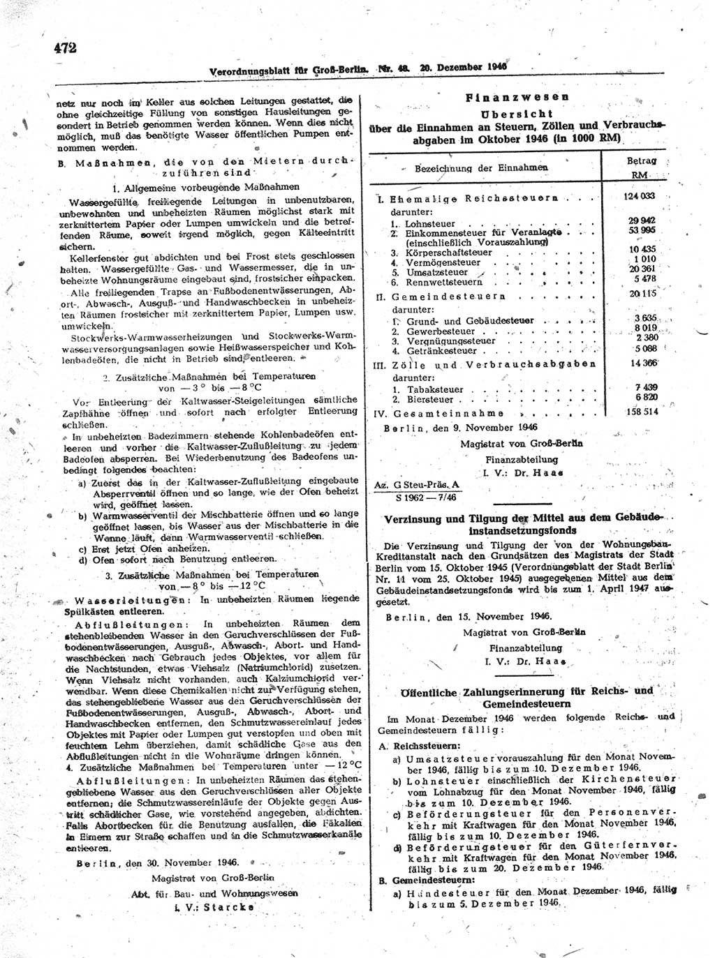 Verordnungsblatt (VOBl.) der Stadt Berlin, für Groß-Berlin 1946, Seite 472 (VOBl. Bln. 1946, S. 472)