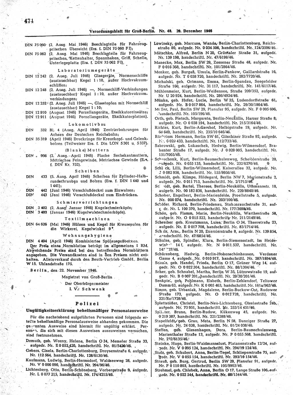 Verordnungsblatt (VOBl.) der Stadt Berlin, für Groß-Berlin 1946, Seite 474 (VOBl. Bln. 1946, S. 474)