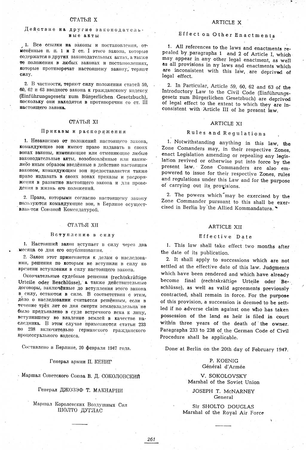 Amtsblatt des Kontrollrats (ABlKR) in Deutschland 1947, Seite 261/1 (ABlKR Dtl. 1947, S. 261/1)