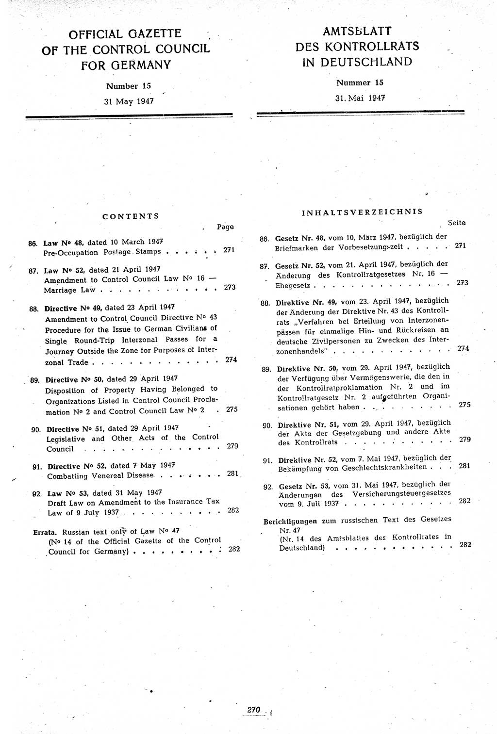 Amtsblatt des Kontrollrats (ABlKR) in Deutschland 1947, Seite 270/2 (ABlKR Dtl. 1947, S. 270/2)