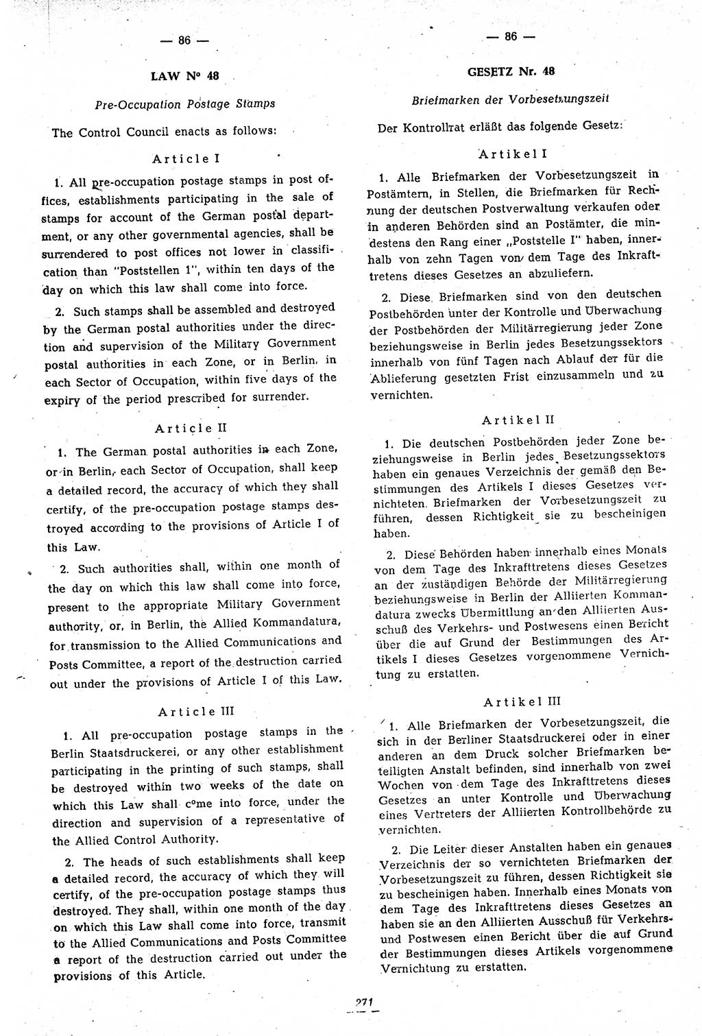 Amtsblatt des Kontrollrats (ABlKR) in Deutschland 1947, Seite 271/2 (ABlKR Dtl. 1947, S. 271/2)