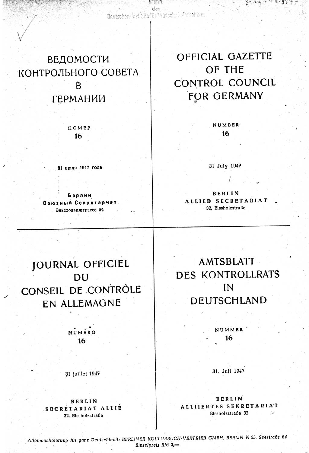 Amtsblatt des Kontrollrats (ABlKR) in Deutschland 1947, Seite 283 (ABlKR Dtl. 1947, S. 283)