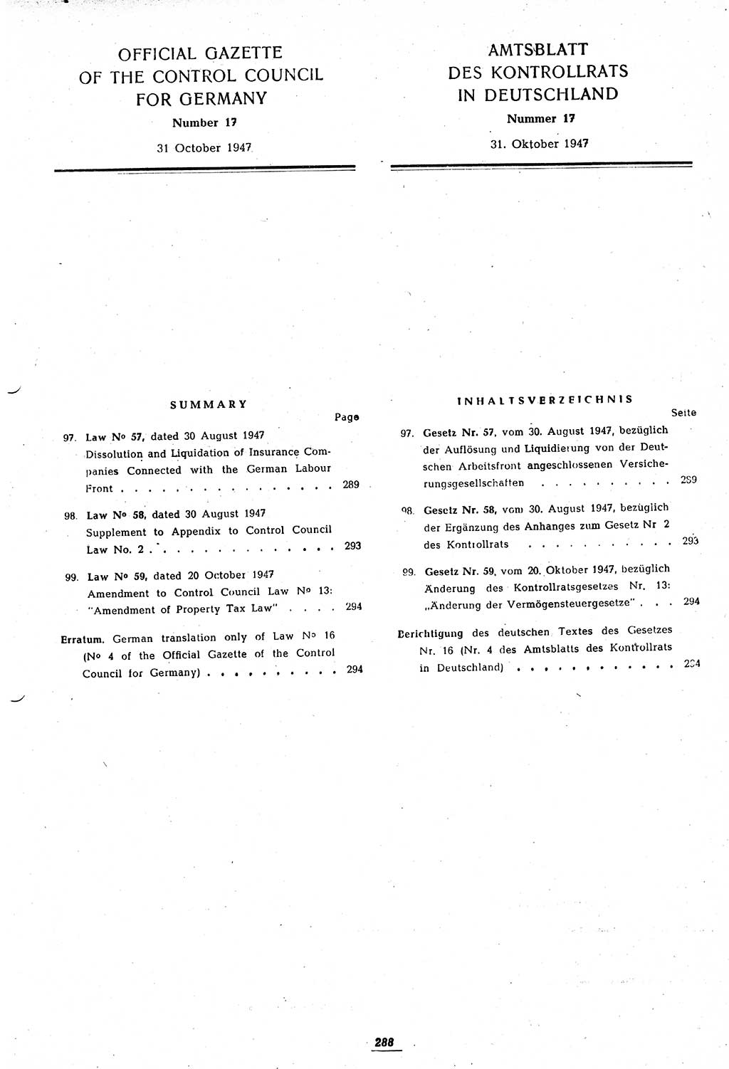 Amtsblatt des Kontrollrats (ABlKR) in Deutschland 1947, Seite 288/2 (ABlKR Dtl. 1947, S. 288/2)